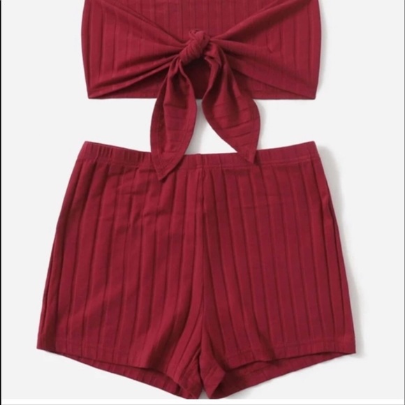 Tie front tube top & biker shorts set - Picture 3 of 5